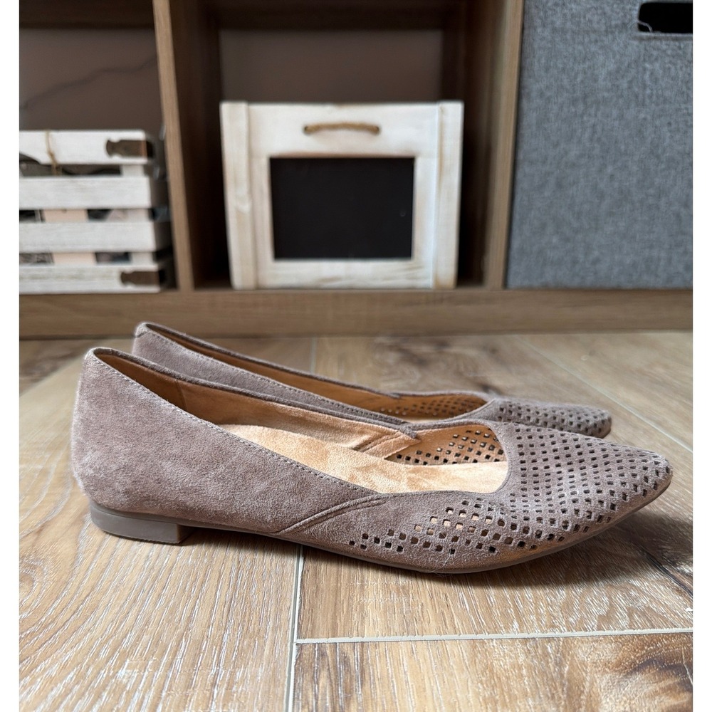 Vionic Posey Ballet Flats Perforated Suede Pointed Toe Brown Orthotic Size 6.5